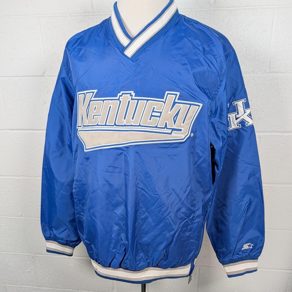 Kentucky Wildcats Jacket Mens XL Blue NCAA Basketball Starter Pullover V‎ Neck